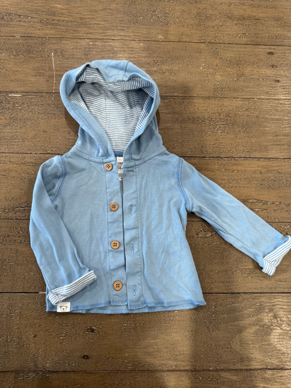 Carter's Light Blue Hooded Baby Jacket with Striped Lining